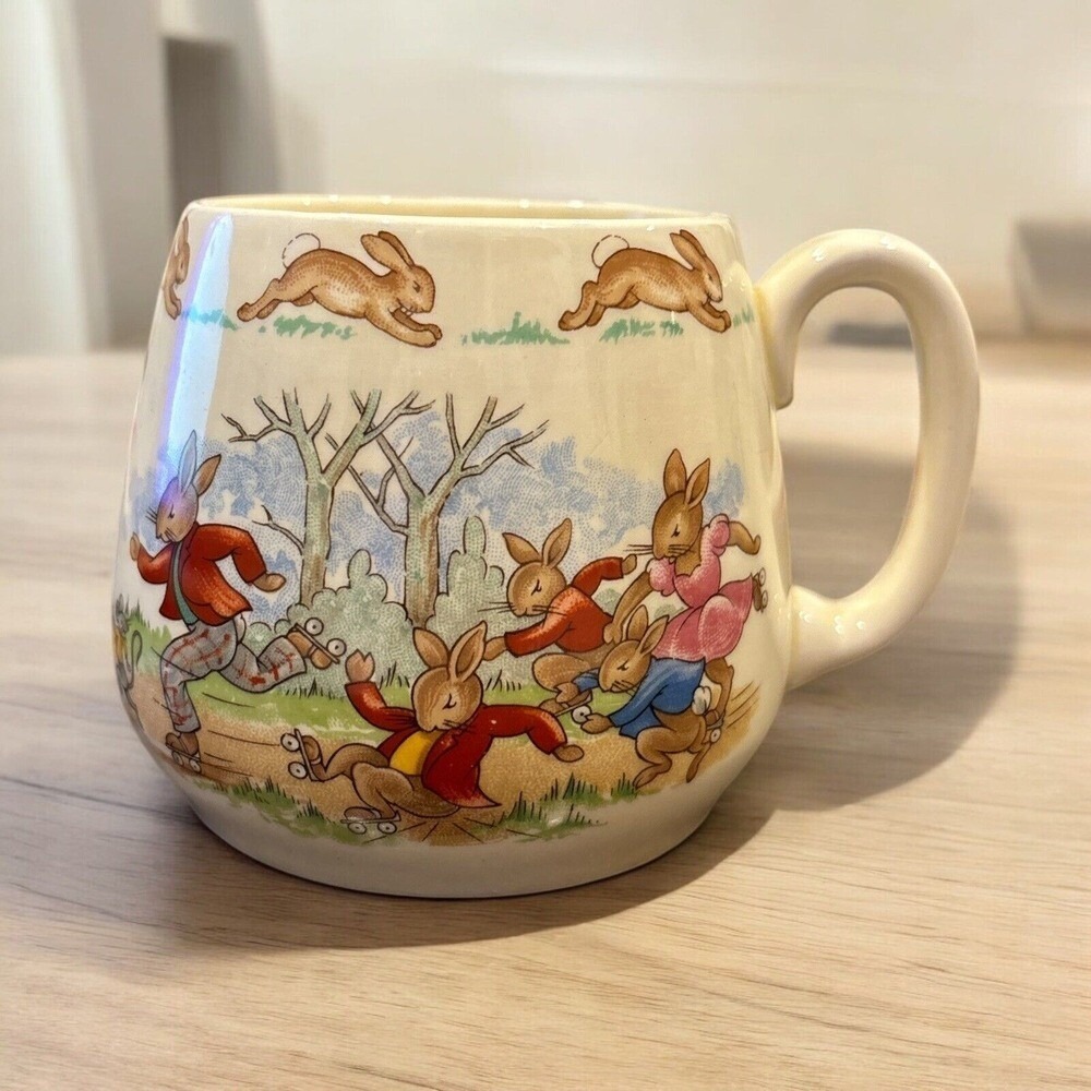 ROYAL DOULTON BUNNYKINS TEA Coffee Cup Mug Rollerskating Roller Skate 1936 EUC